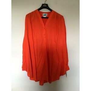 VTG Susan Graver XL Blouse Tunic Shirt Super oversized Orange Dolman Sleeve USA